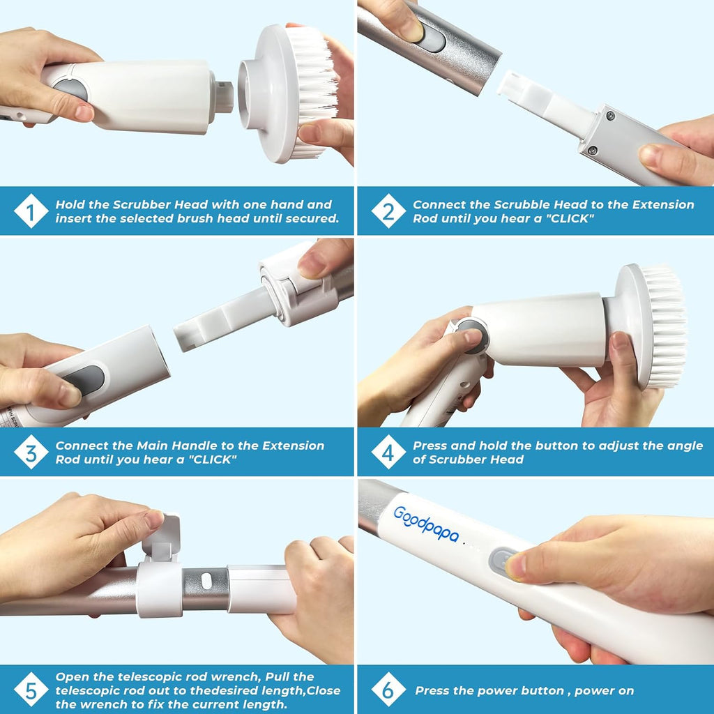 Electric Spin Scrubber, Cordless Cleaning Brush with 8 Replaceable Cleaner Brush, Power Shower Scrubber with Long Handle, Electric Scrubber for Cleaning Floor Bathroom Bathtub Tile