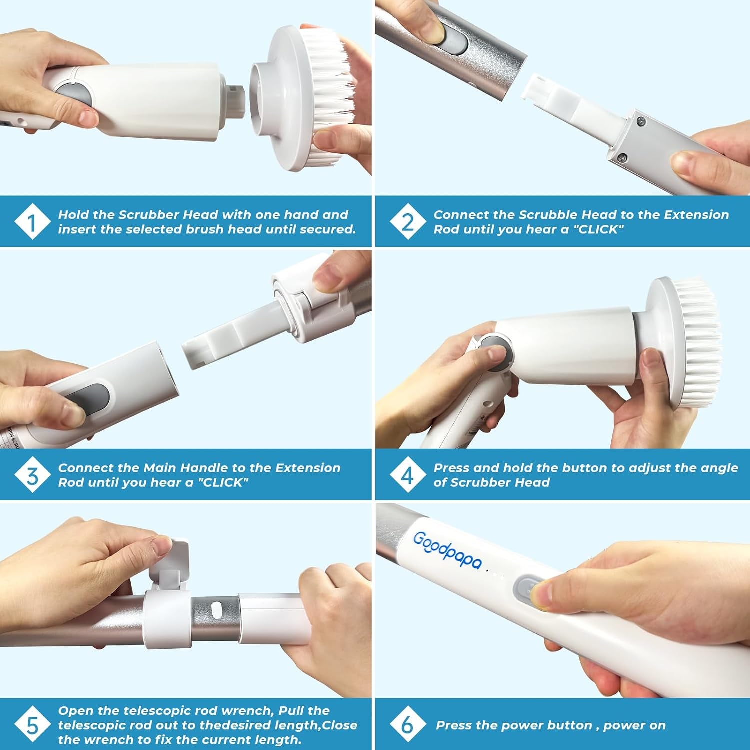 Electric Spin Scrubber, Cordless Cleaning Brush with 8 Replaceable Cleaner Brush, Power Shower Scrubber with Long Handle, Electric Scrubber for Cleaning Floor Bathroom Bathtub Tile