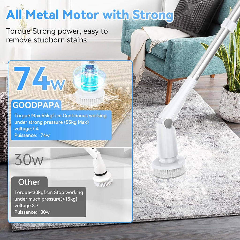 Electric Spin Scrubber, Cordless Cleaning Brush with 8 Replaceable Cleaner Brush, Power Shower Scrubber with Long Handle, Electric Scrubber for Cleaning Floor Bathroom Bathtub Tile